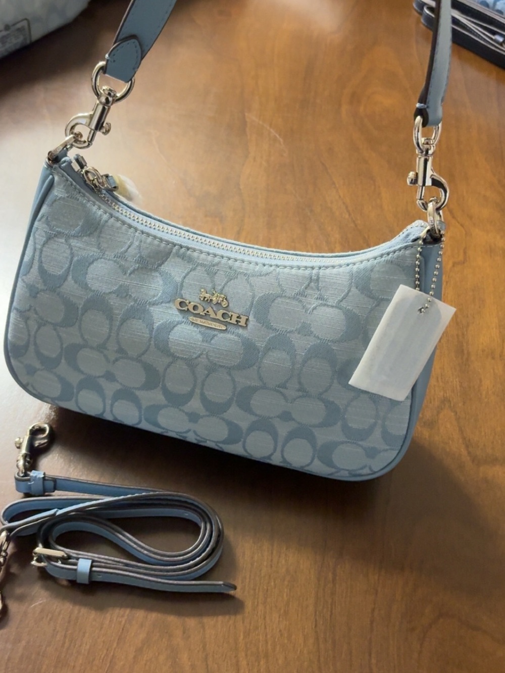 Coach Pale Blue Signature Jacquard Shoulder Bag